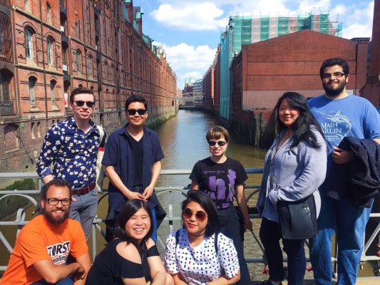 Seven MArch students and one faculty exploring the canals, infrastructure, and architecture in the city of Hamburg, Germany, during summer 2017.