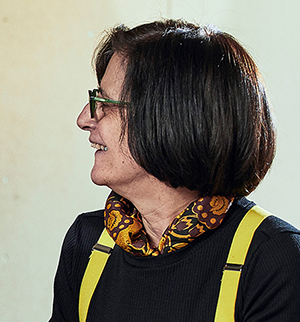 Profile view of Elisabetta Terragni looking to the left.