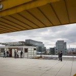 The Solar Roof Pod installation on the rooftop of the Spitzer School of Architecture, captured from the open-air amphitheater.