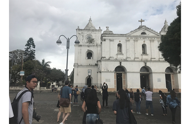 students walking around the city
