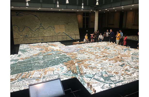 A photograph of a visit to see the city models at Berlin's Department of Urban Planning