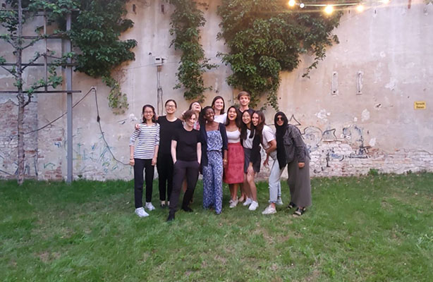 A photo of ten BArch students and one professor who traveled to Berlin in 2019.