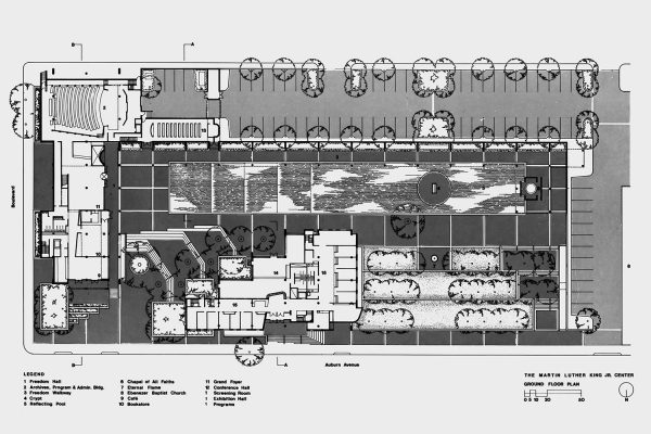Ground floor plan of the Martin Luther King, Jr. Center for Social Change in Atlanta by Bond Ryder & Associates.