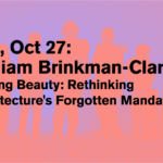 The Sciame Lecture flyer showcases silhouettes of five individuals in vibrant orange against a light purple background.