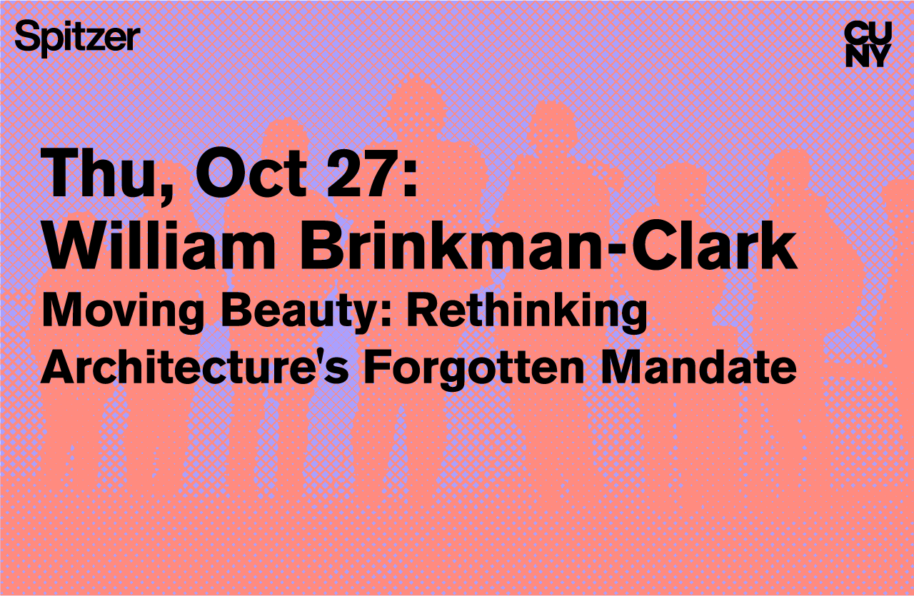 The Sciame Lecture flyer showcases silhouettes of five individuals in vibrant orange against a light purple background.