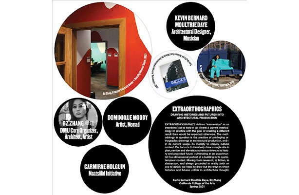 Collage showcasing concepts and accreditation for individuals involved in the DMUxLisbon installation.