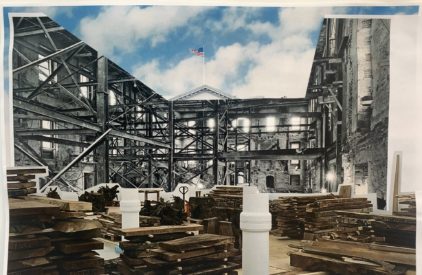A collage of the steel framework meant to expose the foundations of the White House created by a BArch student at the Spitzer School of Architecture.