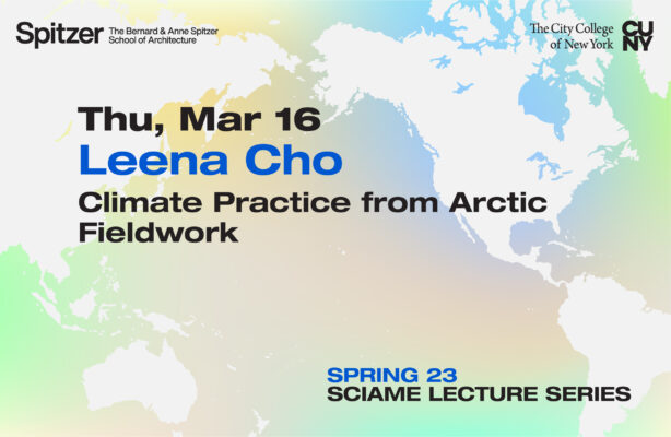 The Sciame Lecture flyer features a map of the world with a blue, beige, and green background, along with black text detailing the lecture's information.