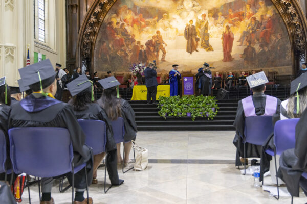 View of students watching the Commencement ceremony.