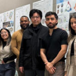group photo of UD capstone students with drawings in background